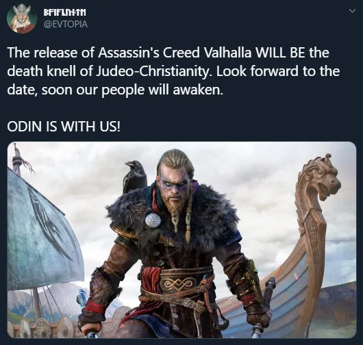 Twitter post about Assassin's Creed Valhalla ending with 'Odin is with us!'