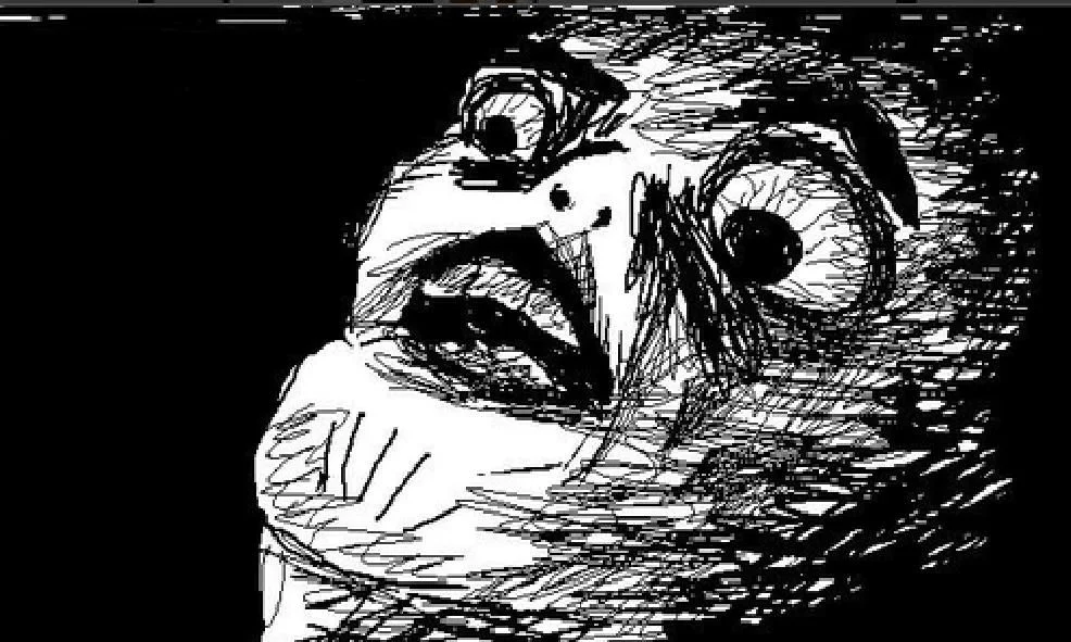 Oh Crap — Black-and-white sketched rage face with wide horrified eyes and open mouth