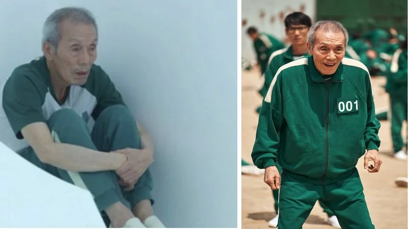 Oh Il Nam Standing And Sitting — Canonical two-panel template of Oh Il-Nam dejected against wall and standing confidently outside.