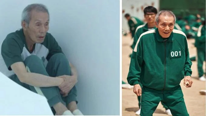 Oh Il Nam Standing And Sitting — Clean unlabeled two-panel showing Oh Il-Nam slumped and standing confidently in number 001.