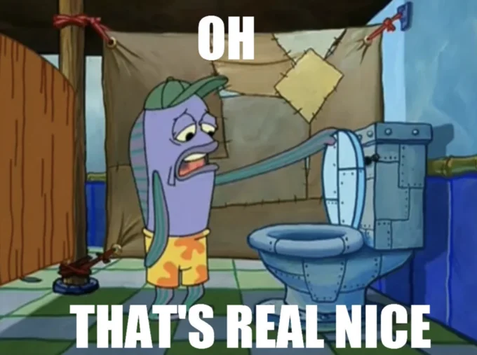 Oh Thats Real Nice Spongebob Fish Looking Into Toilet — Two-panel meme with Campus Reform article about SpongeBob and fish reacting Oh that's real nice