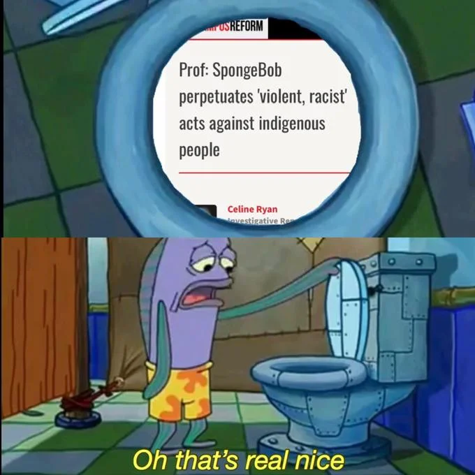 Oh Thats Real Nice Spongebob Fish Looking Into Toilet — Two-panel meme showing r/PoliticalHumor in toilet with fish reacting Oh that's real nice