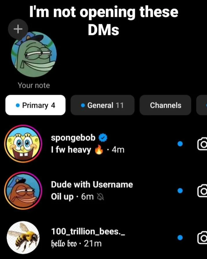 Instagram DM inbox screenshot showing a message that reads 'Oil up'