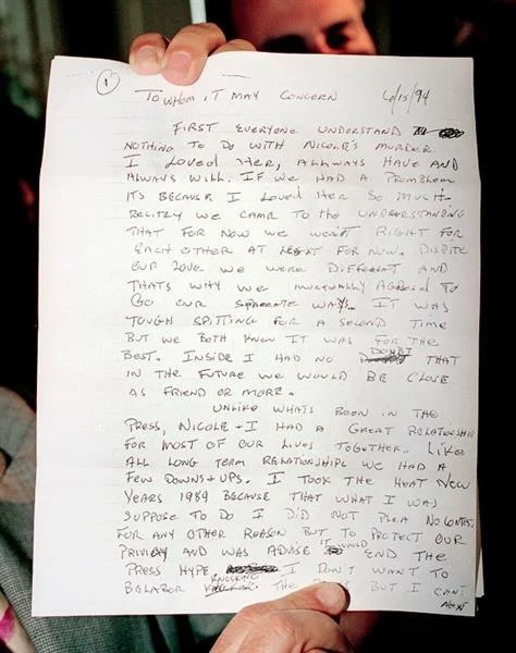 O.J. Simpson Murder Trial — Handwritten letter by O.J. Simpson dated June 15, 1994