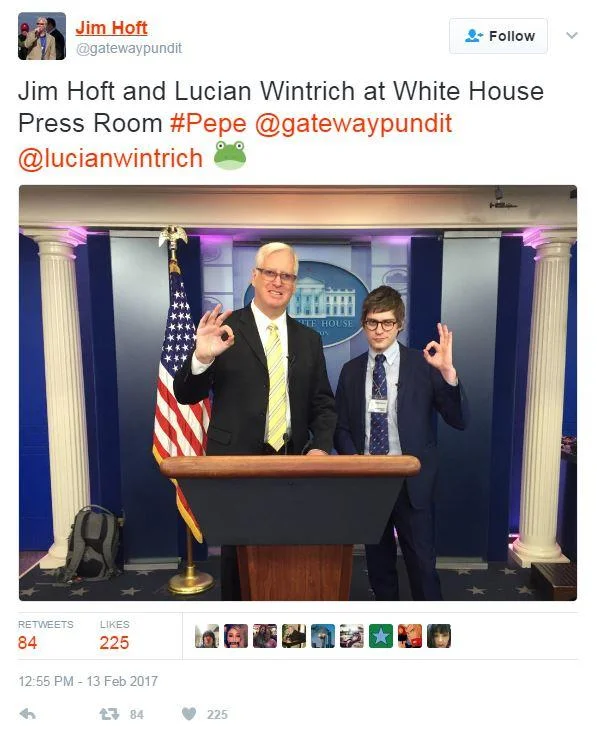 Ok Hand Sign — Two men making ok hand gestures at White House press room podium.