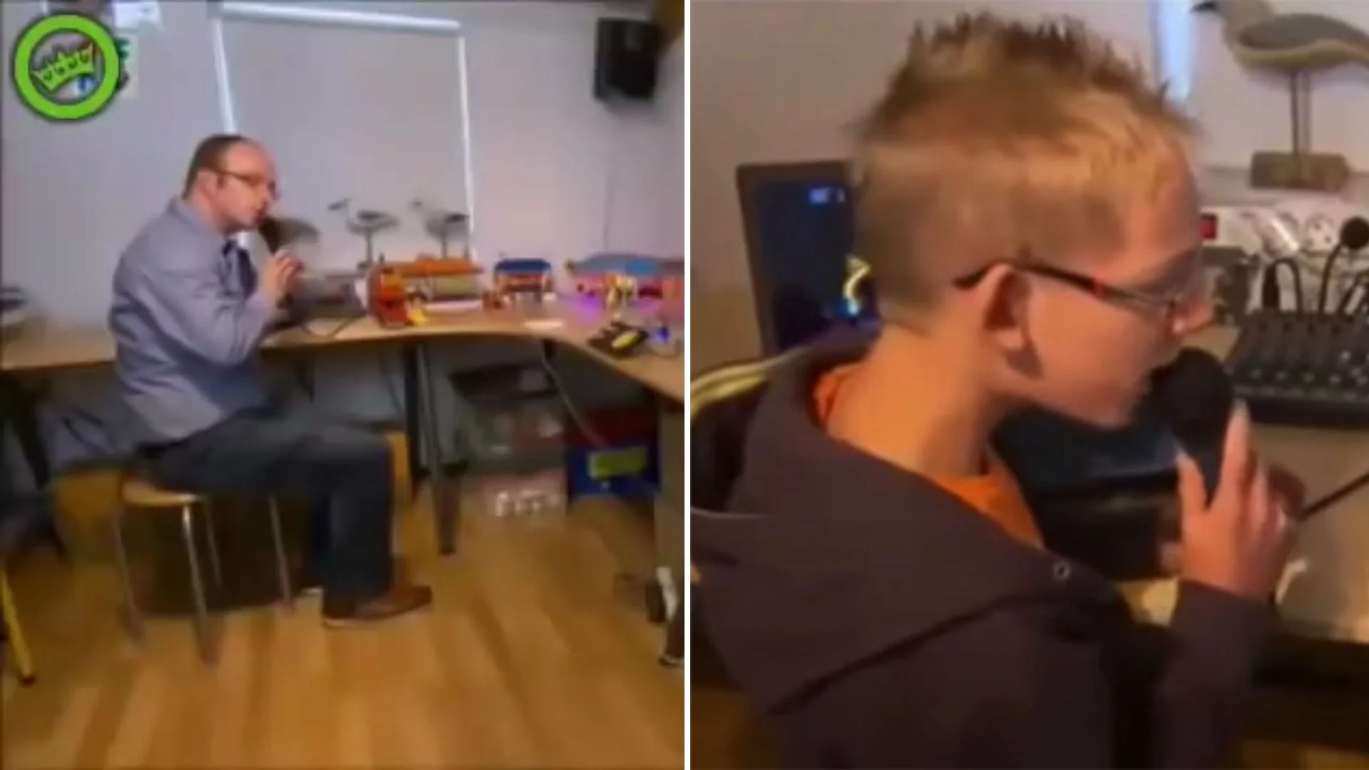 Okay Lets Go — Split screen showing father at desk and son putting on gaming headset from Okay Let's Go meme