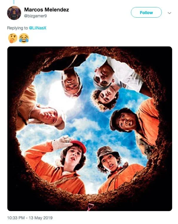Old Town Road — Twitter from Marcos showing multiple cowboy figures viewed from cave opening.