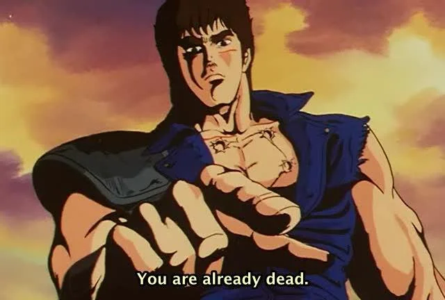 Omae Wa Mou Shindeiru — High-quality vibrant anime screenshot of character in iconic combat pose.
