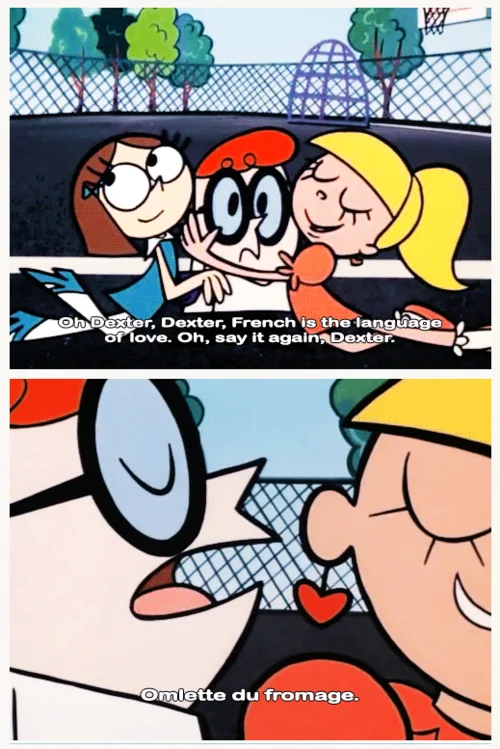 Two-panel Amphibia meme with Marcy holding a chalice above the caption Omelette du fromage and Sasha smiling below.