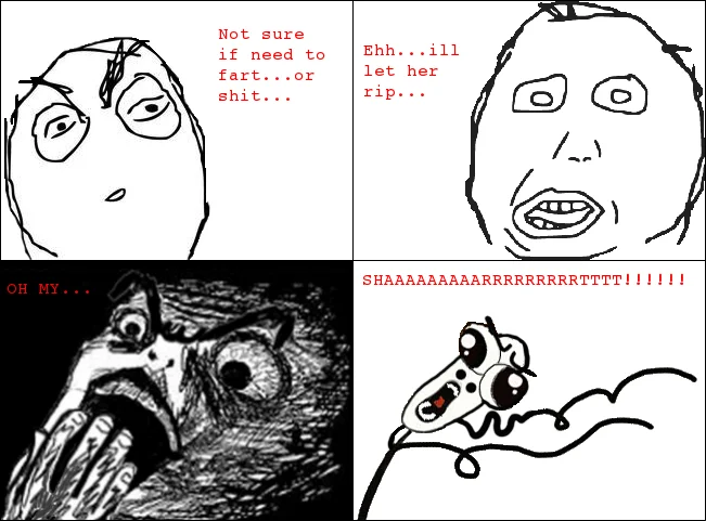 OMG RUN Guy — Rage comic about goofing off at work with foam weapons, ending with OMG Run characters fleeing the manager