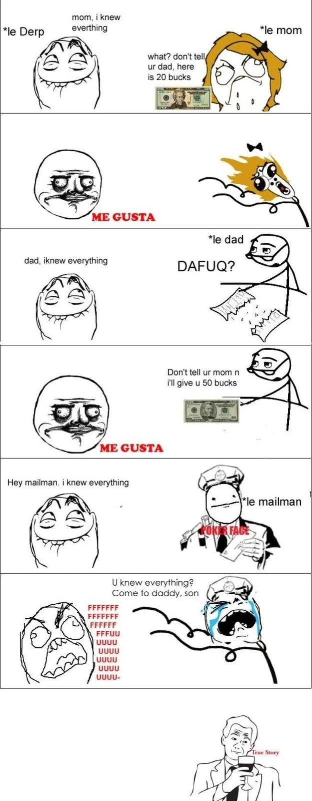 OMG RUN Guy — Rage comic showing calm loser versus manic OMG Run winner shouting she is the destroyer