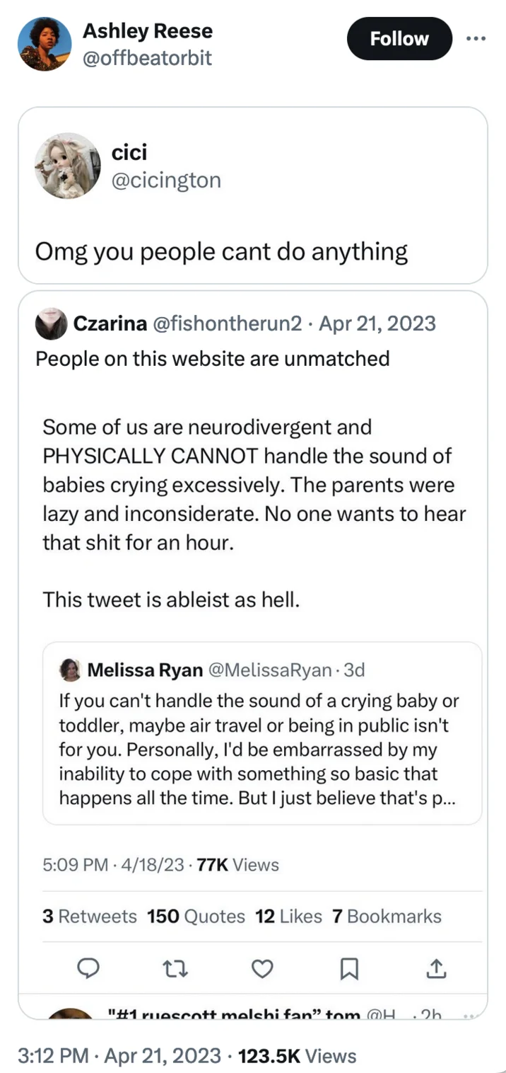 OMG You People Can't Do Anything — Tweet by Ashley Reese quoting cici's 'Omg you people cant do anything' tweet next to a serious response from Czarina about