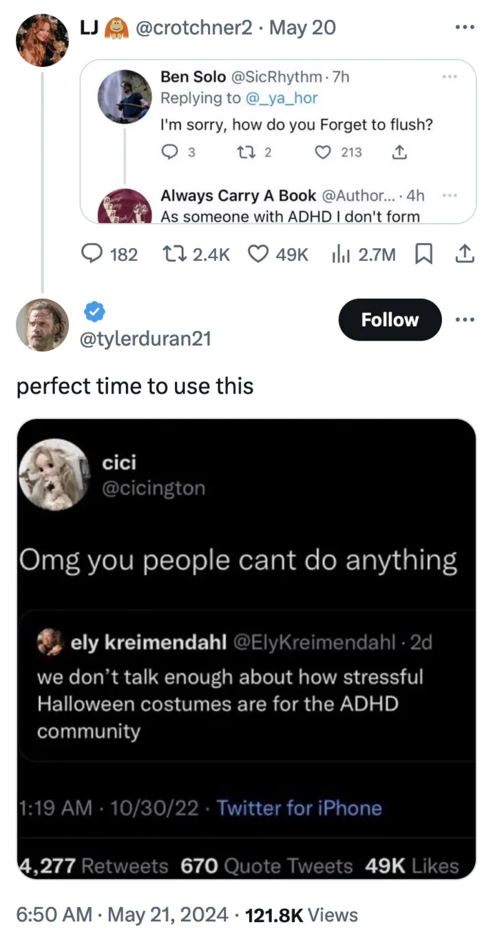 OMG You People Can't Do Anything — Tyler Duran tweet captioned 'perfect time to use this' with the cici 'Omg you people cant do anything' screenshot attached