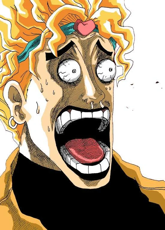 Colored One Piece manga panel of blonde character with shocked open-mouthed expression