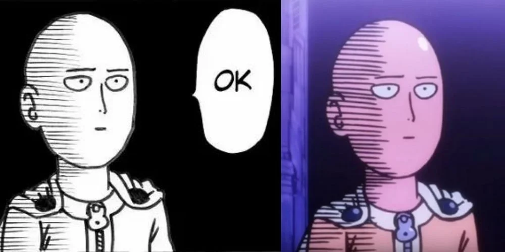 One Punch Man OK — Multiple renditions of Saitama with OK response across different colored backgrounds.