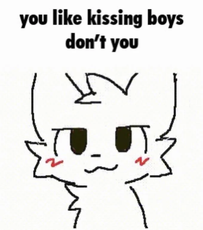 Oooooo You Like Boys Ur A Boykisser — Boykisser cat with narrowed eyes and caption 'you like kissing boys don't you'