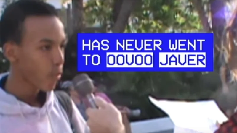 Screenshot from Vine video showing man with confused expression and 'HAS NEVER WENT TO OOVOO JAVER' text.