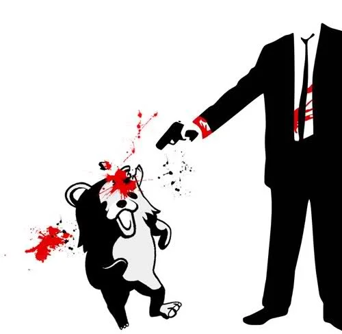 Operation Darknet — Cartoon of Anonymous suited figure shooting Pedobear