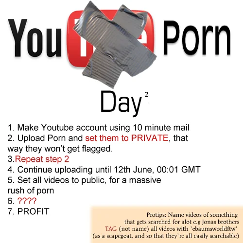 Operation YouTube — YouTube Porn Day 2 poster with duct-taped YouTube logo and instructions