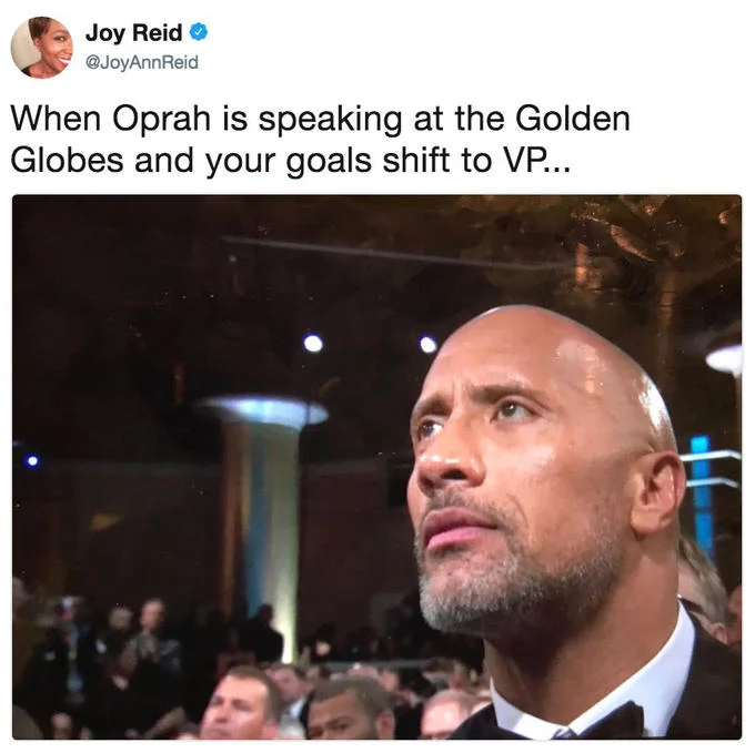 Oprah 2020 — Joy Reid tweet with photo of The Rock captioned about shifting goals to VP