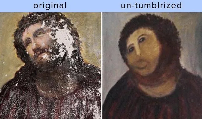 Original Vs Un Tumblrized — Damaged Ecce Homo fresco versus Potato Jesus restoration