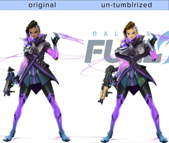 Original Vs Un Tumblrized — Overwatch Sombra original design compared to an un-tumblrized fan edit with altered body and skin tone
