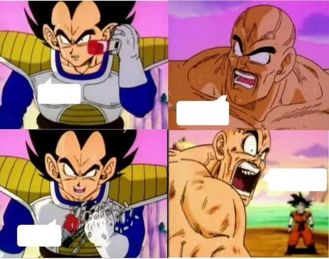 Over 9000 — A four-panel Dragon Ball Z character reaction grid template with empty text boxes for customization.