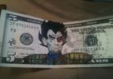 Over 9000 — A photograph of US dollar bills with an anime character integrated into the design.