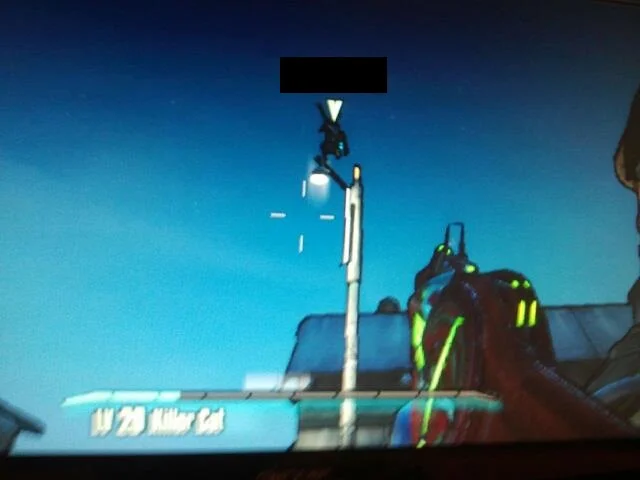 Owling — Blurry TV screen showing a Borderlands enemy crouched atop a lamppost