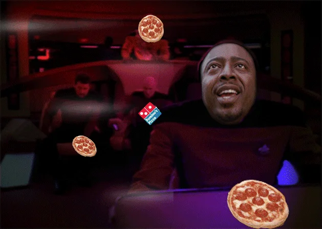 P1ZZ4 GUY — Star Trek bridge scene with floating pepperoni pizzas and Donald Faison face