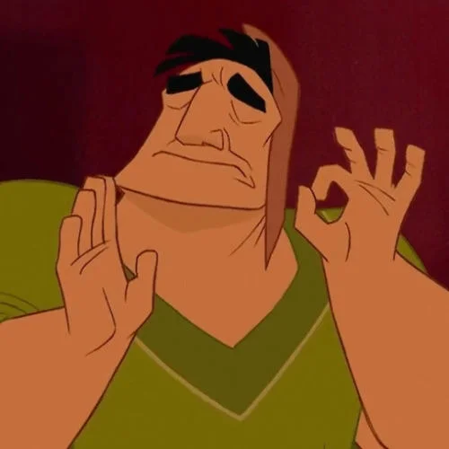 Pacha Edits — Square cropped screenshot of Pacha making an OK chef's-kiss gesture, eyes closed
