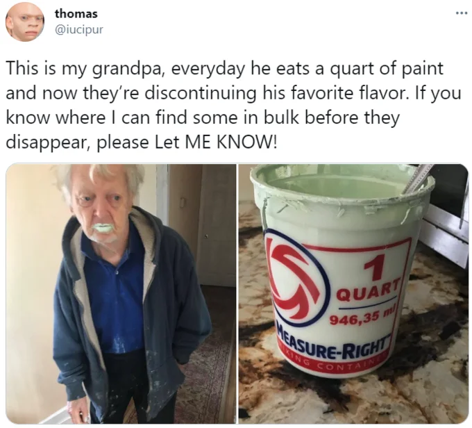 Paint Grandpa — Blurry FaceTime screenshot of grandpa with granddaughter in corner inset