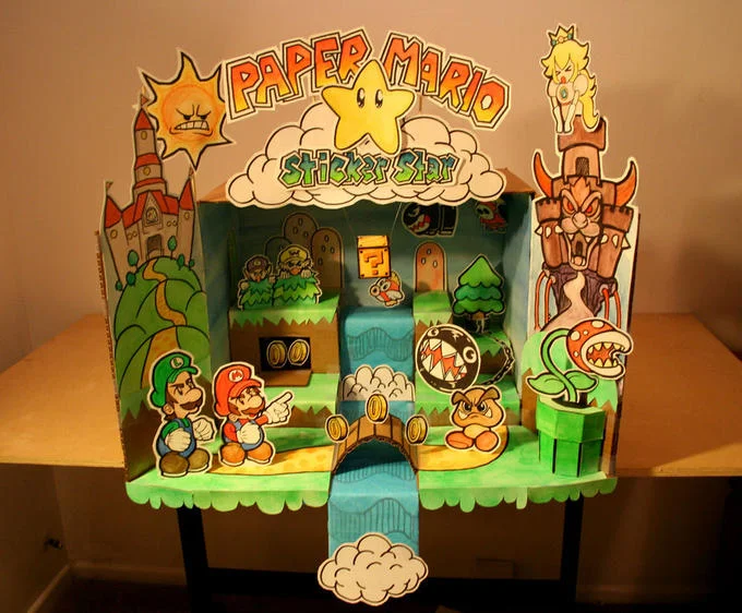 Illustrated fan art of the original Paper Mario N64 cast with the Paper Mario logo at the top.