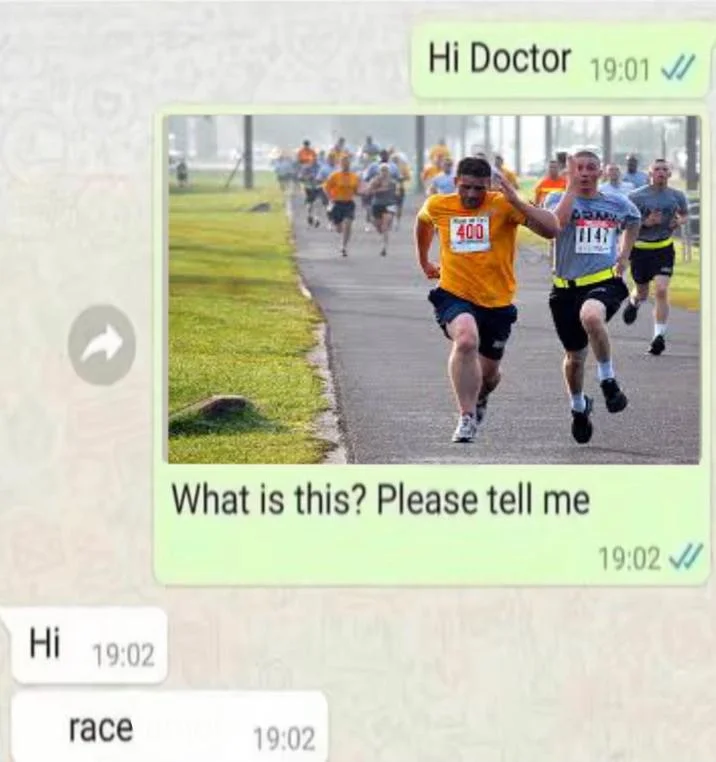 Paracetamol — A creative adaptation where marathon runners replace the doctor's scribble, with the humorous answer 'race'.