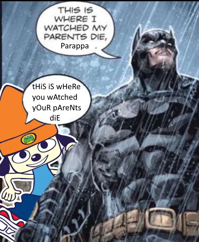 PaRappa the Rapper — Batman comic edit with PaRappa saying his signature broken caps line