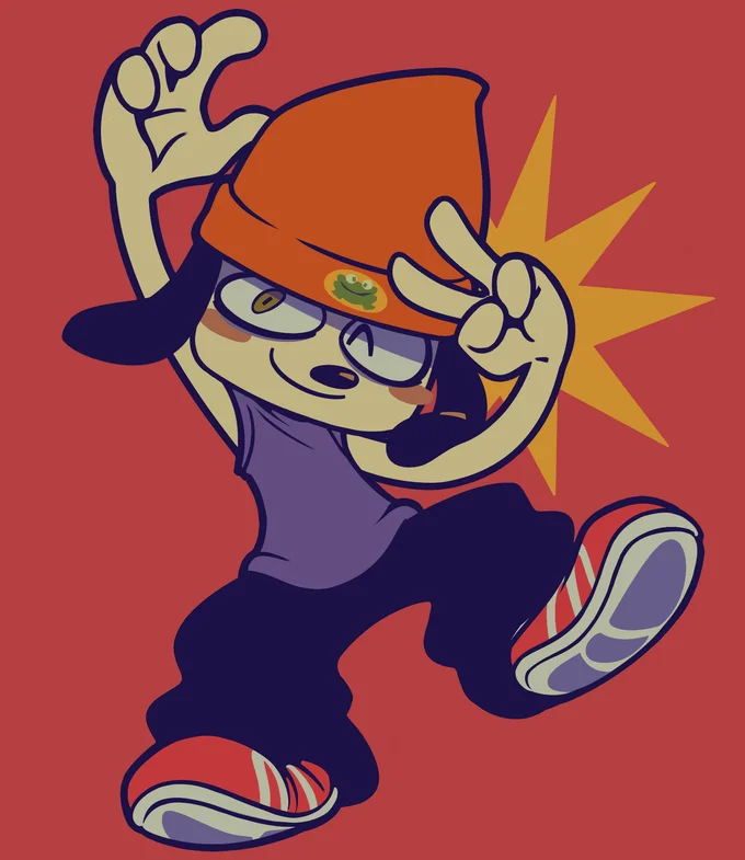 PaRappa the Rapper — Stylized fan art of PaRappa dancing on a red background