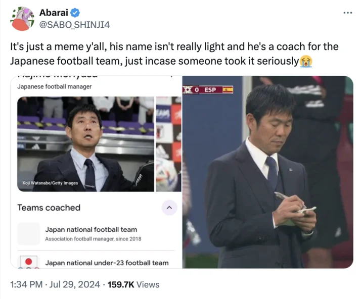 Paris Olympics Memes — Comprehensive Twitter post explaining Light YAGAMI meme background with coach credentials.