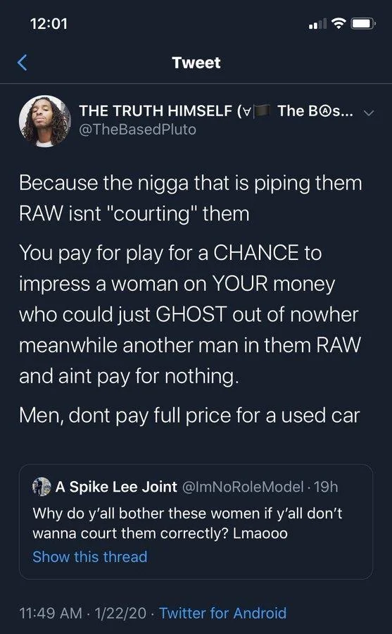 Passport Bros — Screenshot of a tweet by @TheBasedPluto about dating and courtship in the West
