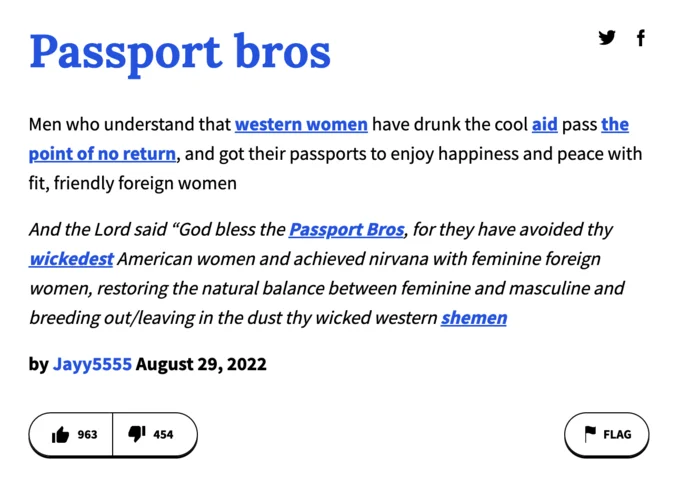Screenshot of an Urban Dictionary entry defining 'Passport bros'