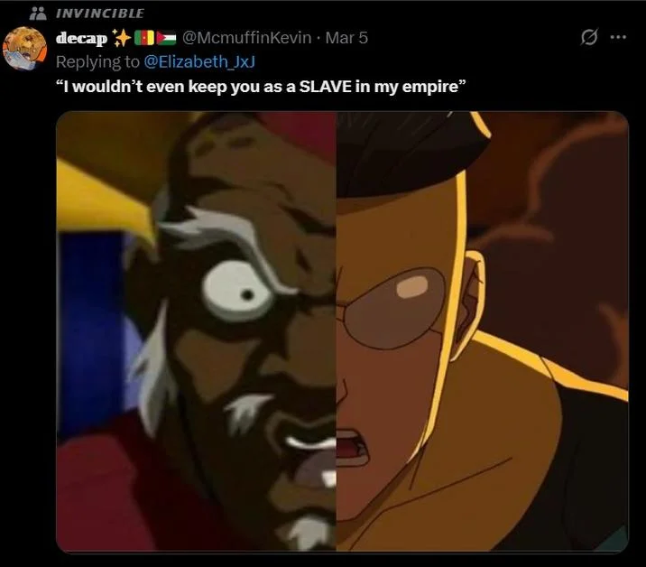 Pathetic I Wouldnt Even Keep You As A Slave In My Empire — A Twitter screenshot with a side-by-side comparison image featuring the quote with Target Invincible