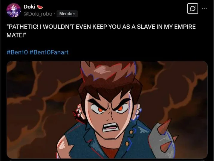 Pathetic I Wouldnt Even Keep You As A Slave In My Empire — A Twitter screenshot displaying the Target Invincible character variant with a reddish-brown hair in