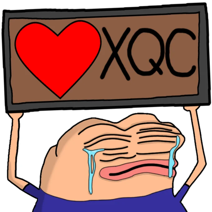 Crying Peepo holding sign that says love XQC