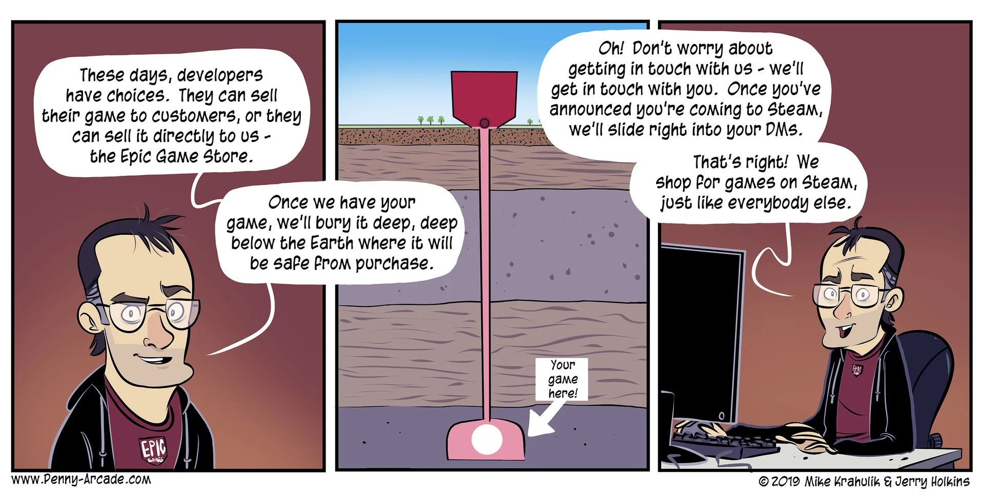 Penny Arcade characters discussing Twitter as they use a glove box to tweet