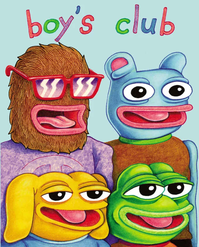 Pepe the Frog — The cover of Matt Furie's Boy's Club zine showing four anthropomorphic animal characters including Pepe in hand-drawn colorful illustration