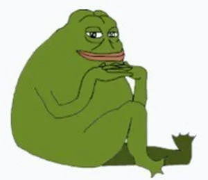 The original Pepe the Frog cartoon character in his classic pose with one hand raised under his chin, showing signature droopy eyes and wide mouth on white