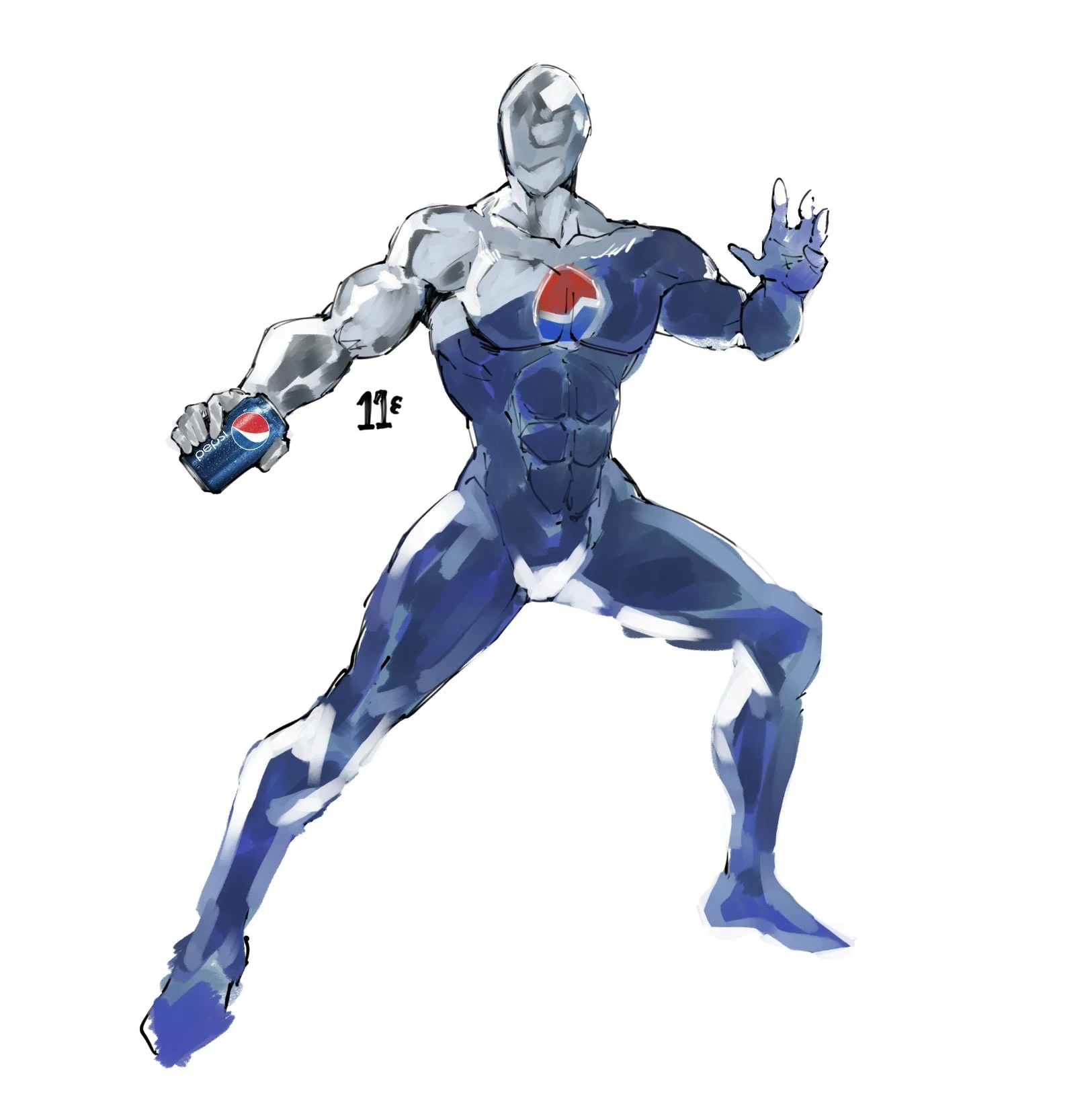 Fan art of muscular Pepsiman in a combat pose with a Pepsi can