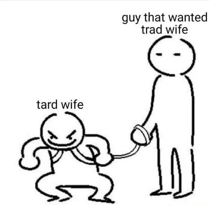 Person On Leash — Leash meme labeled 'guy that wanted trad wife' and 'tard wife'.