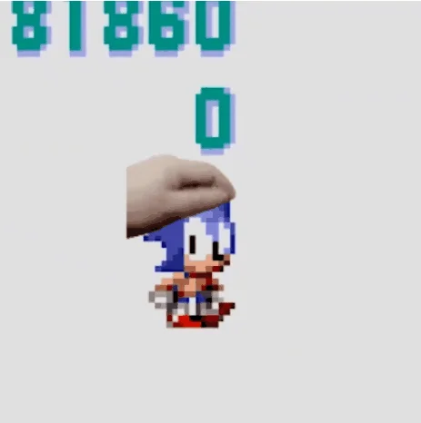 Pet the X — Animated GIF of a hand petting a pixel-art Sonic the Hedgehog sprite