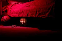 Peter Duttons Unflattering Face — A photoshop showing Dutton's face peering from beneath a bed in a red-lit room with horror-movie framing.