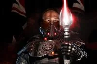 Peter Duttons Unflattering Face — A detailed photoshop showing Dutton's face on a heavily armored warrior figure in dark fantasy aesthetic with glowing staff.